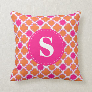Coussin Orange et roses indien de motif de Quatrefoil avec