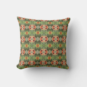 Coussin Orange et vert Fleurs Abstraites rustiques