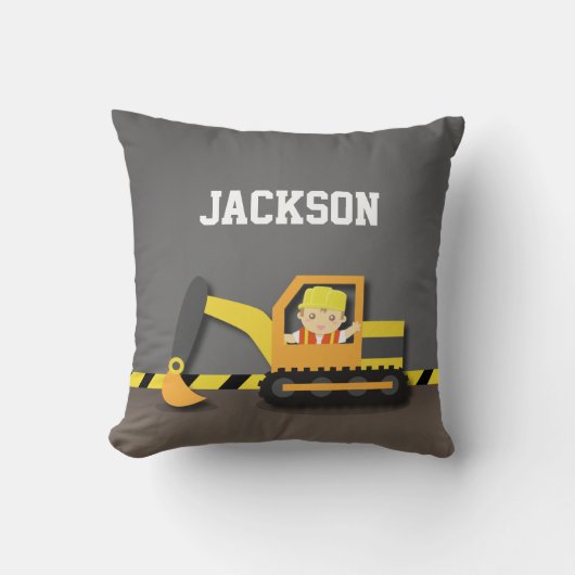 Coussin Orange Excavatrice Construction Décoration de cham (Recto)