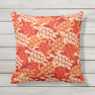 Coussin Orange extérieure réversible hawaïenne de tortu
