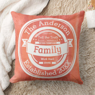 Coussin Orange Family Rules Nom Année d'établissement