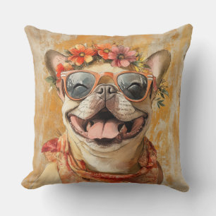 Coussin Orange Floral Amoureux des chiens