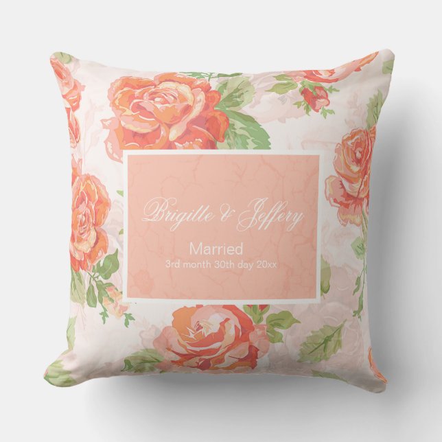 Coussin Orange floral rose pilon jetant (Recto)