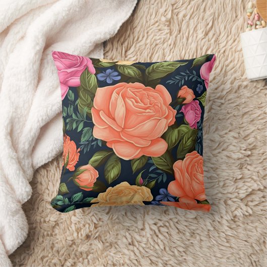 Coussin Orange Floral Rose Roses Fleur Botanique (Couverture)
