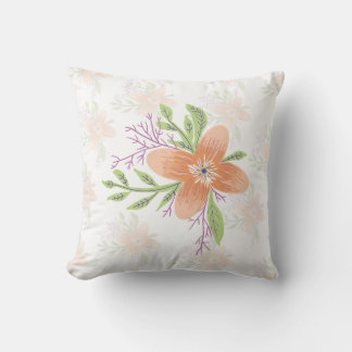 Coussin Orange Floral Watercolor Throw Pillow – Elegant Bo