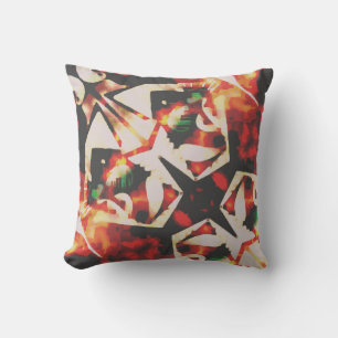 Coussin Orange Gold Charcoal Beige Diagonal Batik Look