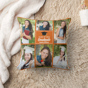 Coussin Orange Graduate Photo Collage Custom Graduate