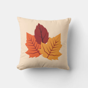 Coussin Orange, Jaune et Maron coloré trois Feuilles