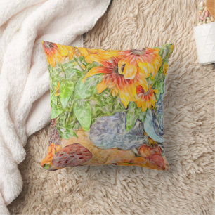 Coussin Orange Jaune Rudbeckia Painterly-Blue accents