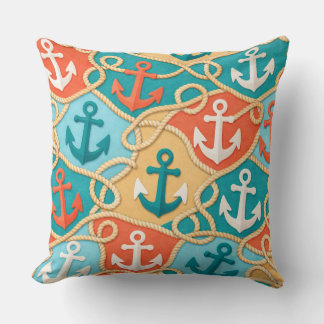 COUSSIN ORANGE JAUNE VERT SARCELLE ANCRAGES CORDES COQUILL