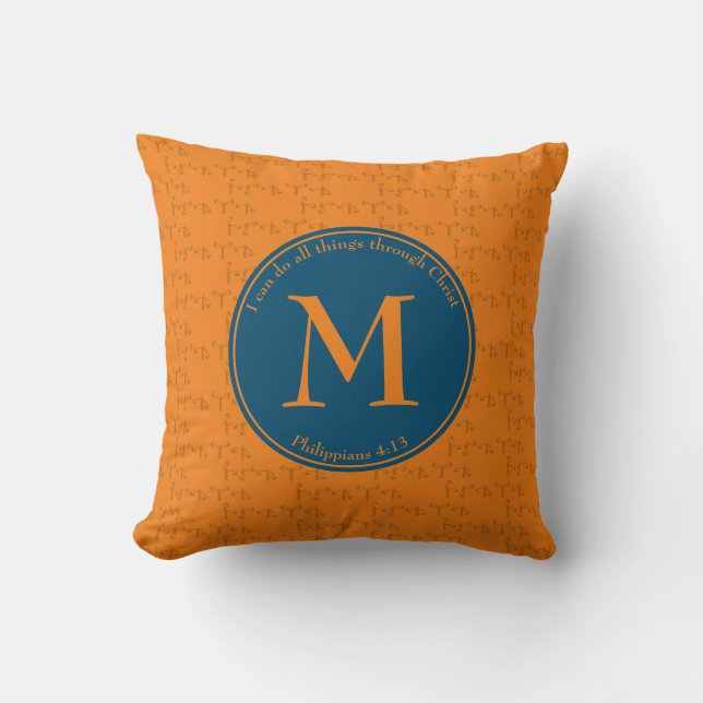 Coussin Orange | MONOGRAMME | Philippiens 4:13 | réversibl (Recto)