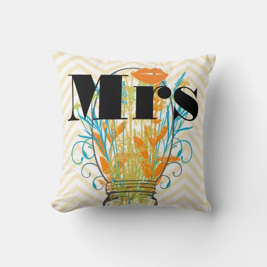 Coussin Orange Mrs Lips Pale Yellow Zig Zag Mason Jar (Recto)