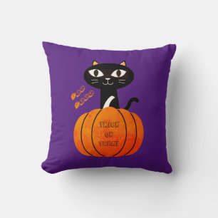 Coussin Orange Noir Violet mignon Moderne Halloween Citrou