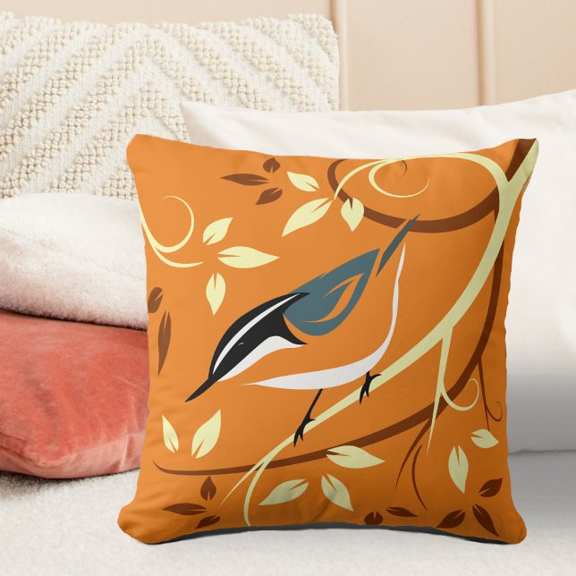 Coussin Orange Nuthatch Bird Art (Créateur téléchargé)