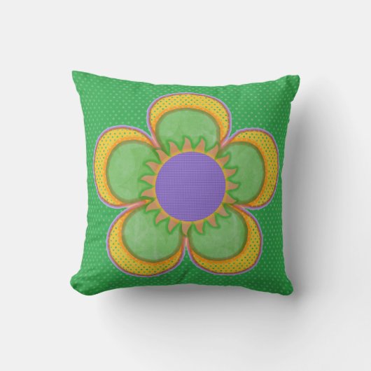 Coussin Orange Polkadot vert violet Animé Fleur (Recto)
