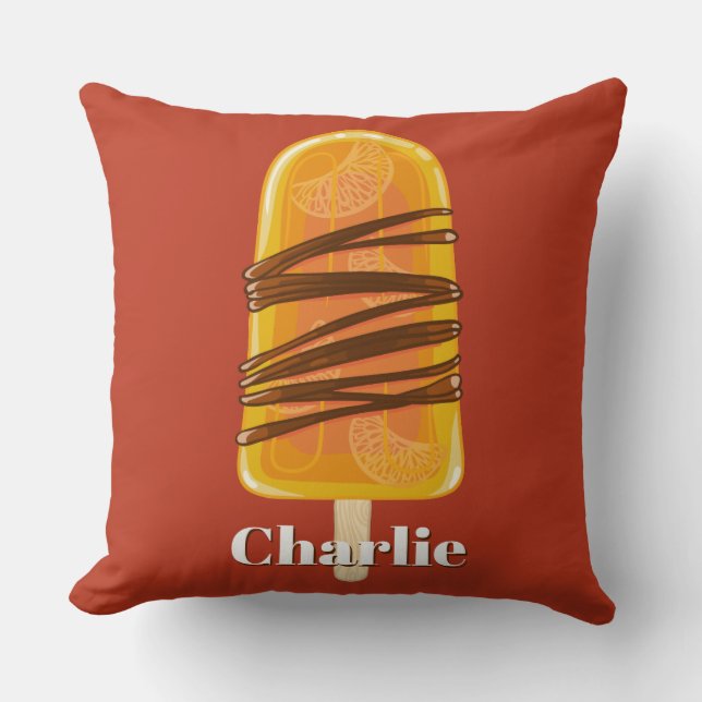Coussin Orange Popsicle personnalisé nom & couleur lancer  (Recto)