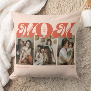 Coussin Orange Retro Bold Mom 3 Photo Collage