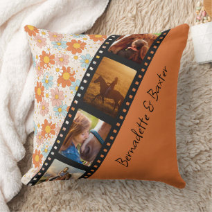 Coussin Orange Retro Daisy 4 Photo Horse Collage Nom