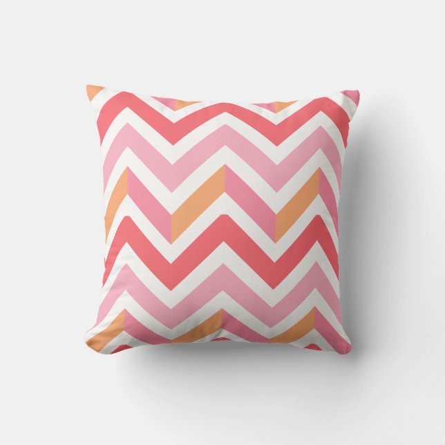 Coussin Orange Rose Géométrique Moderne Chevron Été (Recto)