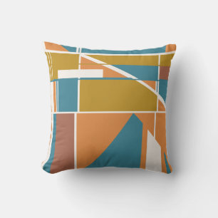 Coussin Orange rouille or Turquoise blanc Motif géométriqu