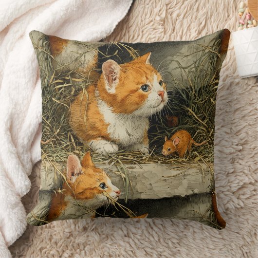 Coussin Orange Tabby Kittens Hunt For Mice (Couverture)