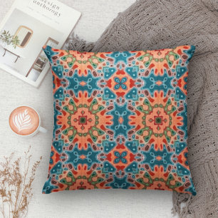 Coussin Orange Teel Blue Green Orient Bohemian Art Motif