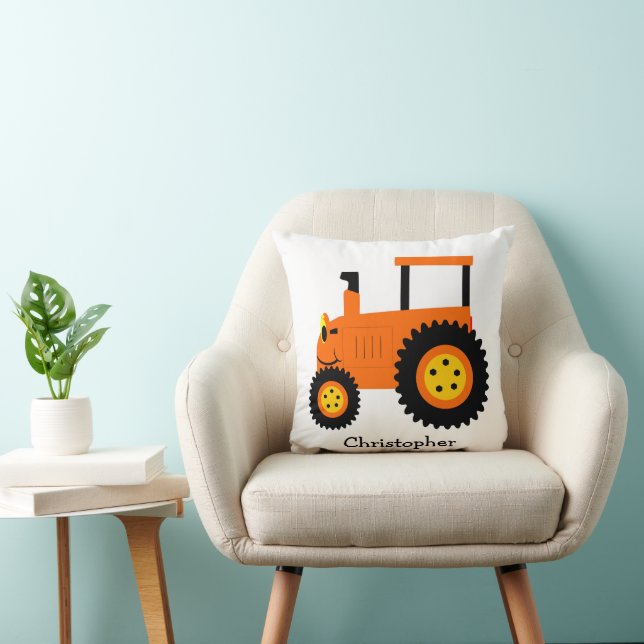 Coussin Orange Tractor Design Personalised (Chaise)