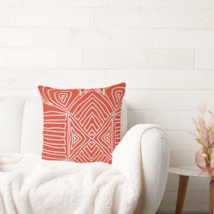 Coussin orange Tribal Maze Boue Motif Africain