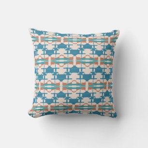 Coussin Orange Turquoise Beige Sud-Ouest Look Petite Mosaï