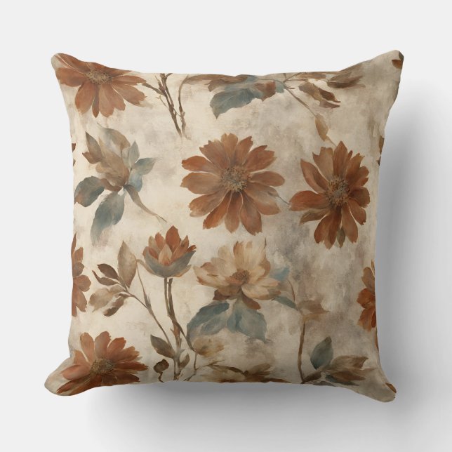 Coussin Orange Turquoise Floral Brown (Recto)