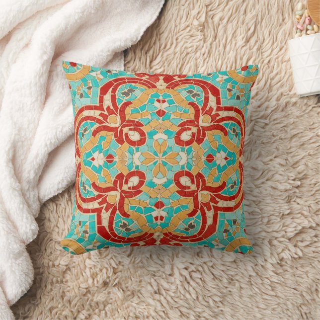 Coussin orange turquoise mosaic pattern (Couverture)
