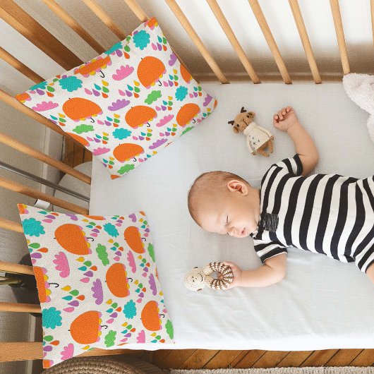 Coussin Orange Umbrellas with Clouds and Raindrops