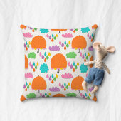 Coussin Orange Umbrellas with Clouds and Raindrops