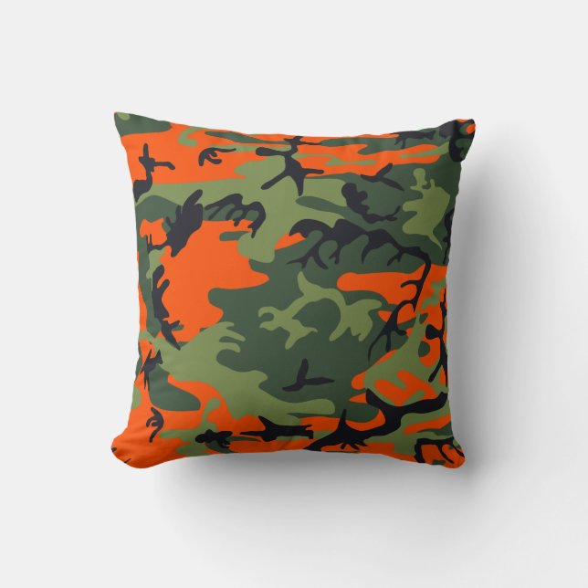 Coussin Orange, vert, camouflage noir Camo (Recto)