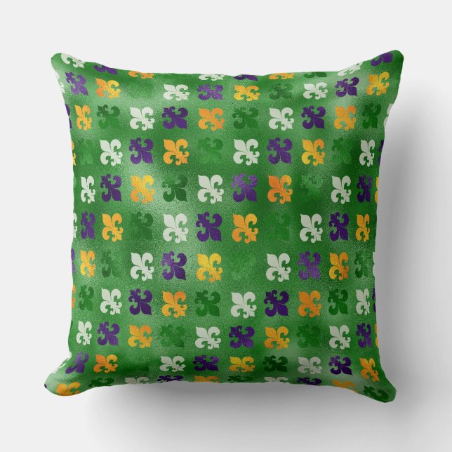 COUSSIN ORANGE VERT MARDI GRAS FLEUR DI LIS (Recto)