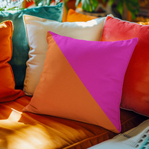 Coussin Orange vif bloc de couleur diagonale rose magenta