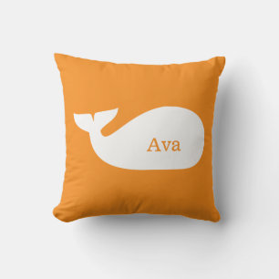 Coussin Orange Whimsical Whale Personnalisé Enfants