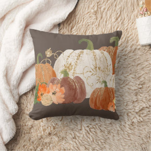 Coussin Orange White Gold Citrouilles Automne Thankgiving