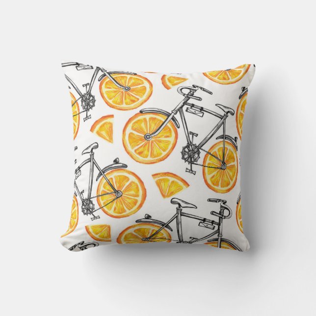 Coussin Oranges à bicyclette : Motif d'été d'aquarelle (Recto)