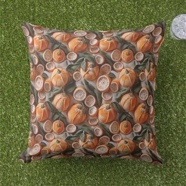 Coussin Oranges au Crochet Fruit Citrique  (Herbe)