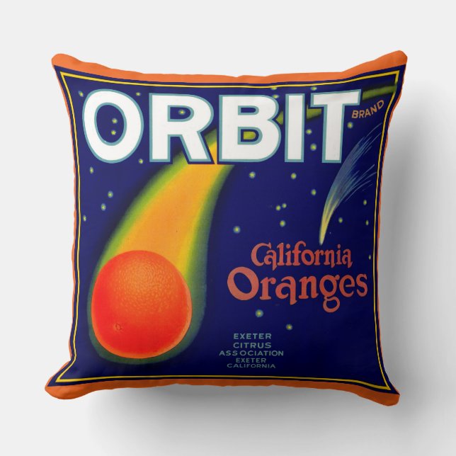 Coussin Orbite des années 1920 Crate de fruits Oranges imp (Recto)