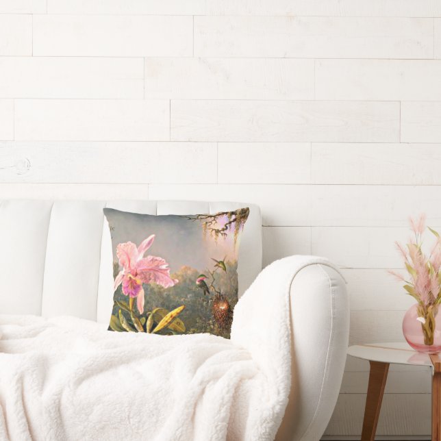 Coussin Orchidée de Cattleya et trois colibris (Canapé)