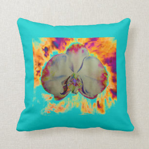 Coussin Orchidée de feu, abstraite aquarelle vive florale