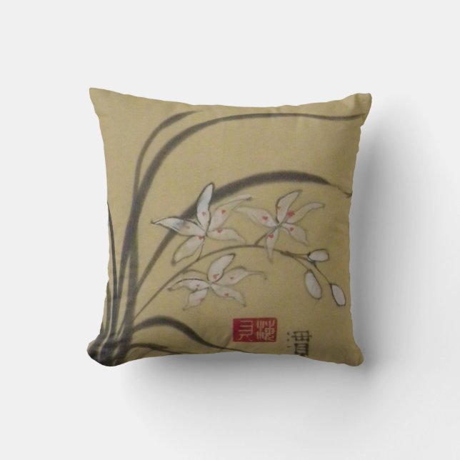 Coussin Orchidée de Sumi-e par Chelsea McGraw (Recto)