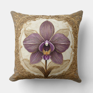 Coussin Orchidée élégante dans un cadre doré complexe