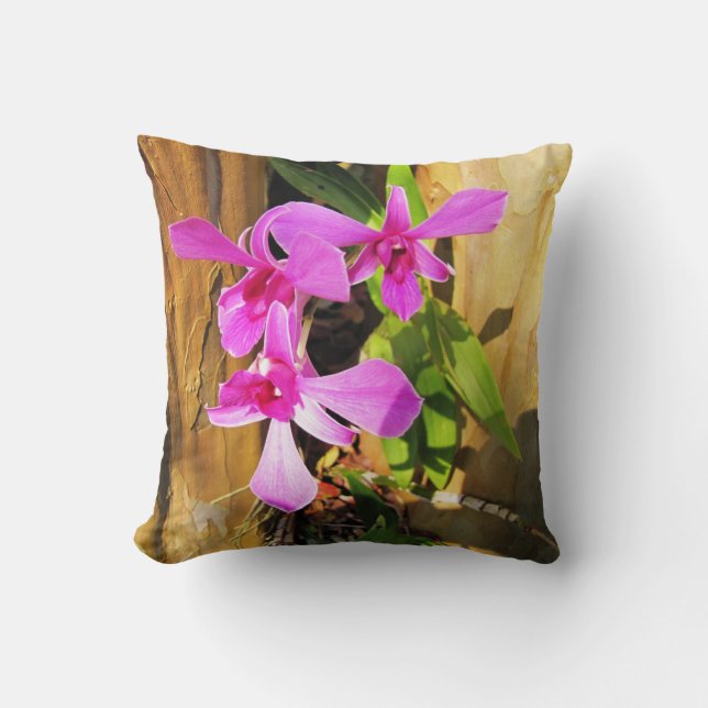 Coussin Orchidée rose dans l'oreiller à lancer d'arbre (Recto)