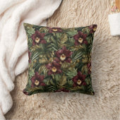 Coussin Orchidée tropicale florale rouge Bourgogne  (Couverture)