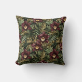 Coussin Orchidée tropicale florale rouge Bourgogne  (Recto)