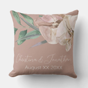 Coussin Orchidées aquarelles romantiques sur blush poussié