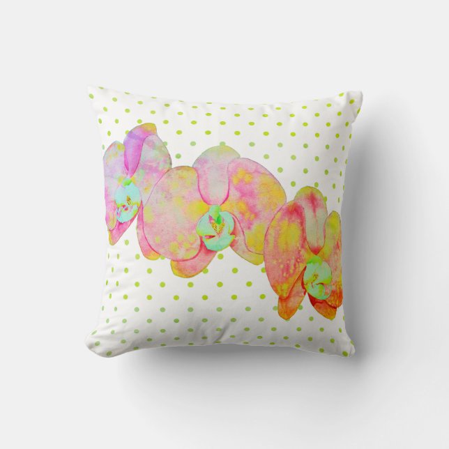 Coussin Orchidées des Caraïbes, fleurs d'aquarelle tropica (Recto)